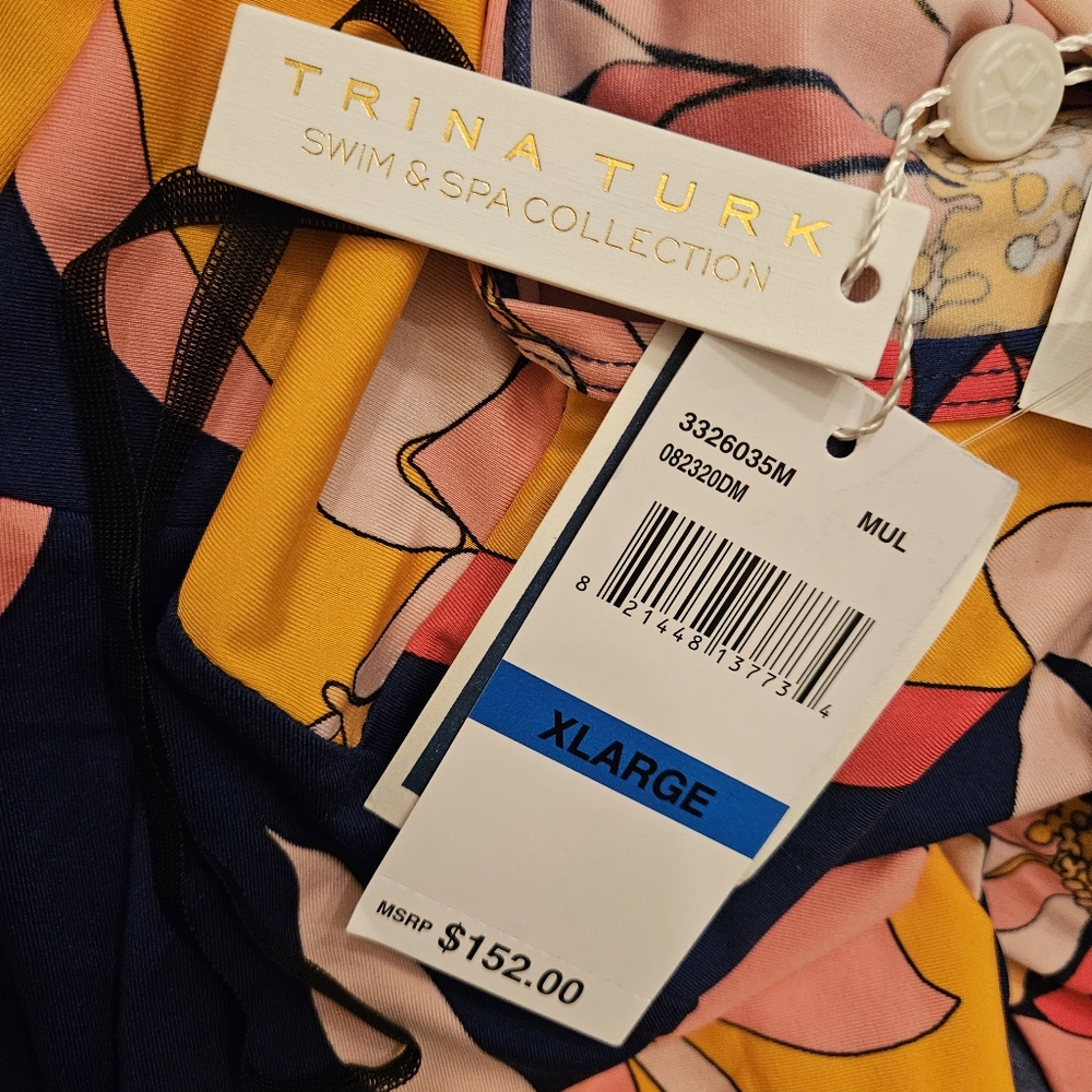 Trina Turk 'Breeze' Draped-Sleeve Tunic Swimsuit Cover-Up, Multicolor NWT - Picture 14 of 16